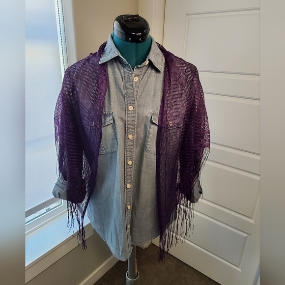 PURPLE SCARF LOT OF TWO VELVET SCARF FRINGE ENDS TRIANGLE SHAWL WRAP WOMEN OS - Picture 2 of 11